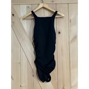 Garnet Hill | Active Side Gathered High Neck One Piece Black Swimsuit | Size 6